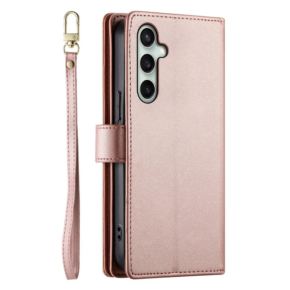 Pattintható tok a Samsung Galaxy S24 FE, Wallet Zipper Pocket, rózsaszín