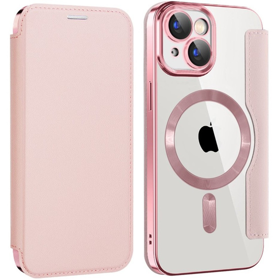 Pattintható tok a iPhone 15, RFID Wallet MagSafe CamShield, rózsaszín