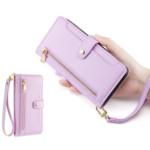 Pattintható tok a Xiaomi Poco F6 Pro, Wallet Zipper Pocket, lila