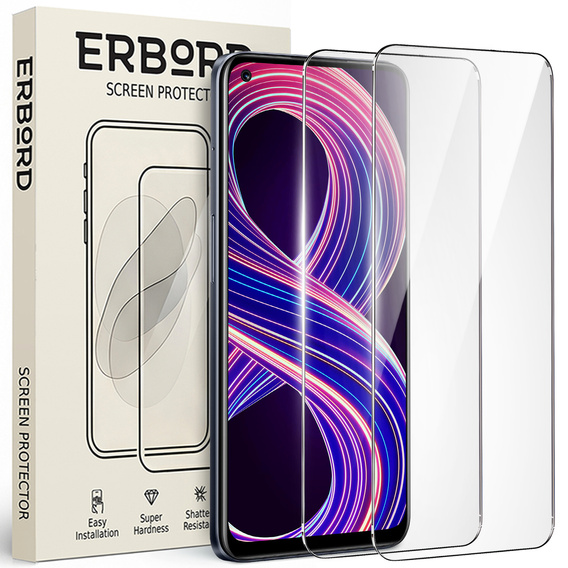 2x edzett üveg a Realme 8 5G, ERBORD 9H Hard Glass a képernyőn