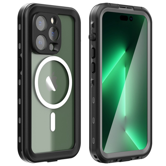 Vízálló tok iPhone 14 Pro, Redpepper, MagSafe-hoz, fekete