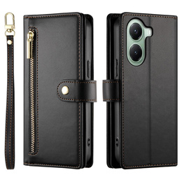 Pattintható tok a Xiaomi Poco X7 Pro 5G, Wallet Zipper Pocket, fekete