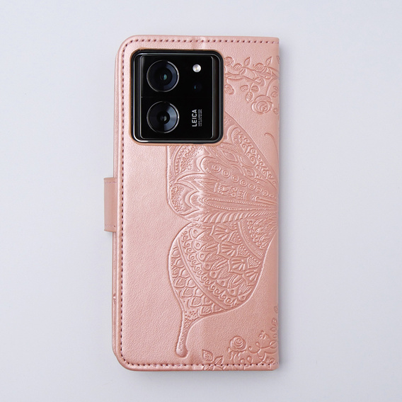 Pattintható tok a Xiaomi 13T / 13T Pro, Butterfly, rózsaszín rose gold
