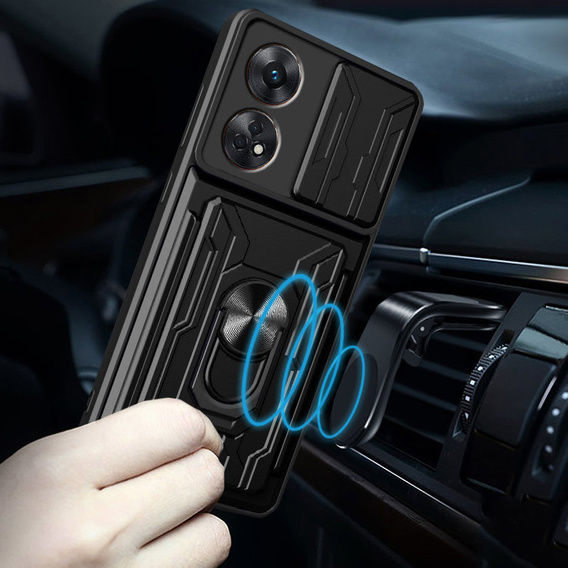 Páncélozott tok a Oppo A98 5G, Camera Slide Card Slot, fekete