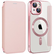 Pattintható tok a iPhone 15, RFID Wallet MagSafe CamShield, rózsaszín