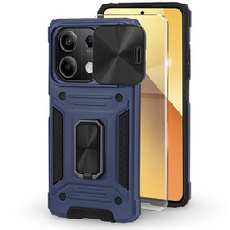 Páncélozott tok Xiaomi Redmi Note 13 5G, CamShield Slide, kék + edzett üveg 9H