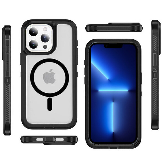 Tok kerettel iPhone 13 Pro Max készülékhez, MagSafe-hoz, átlátszó / fekete