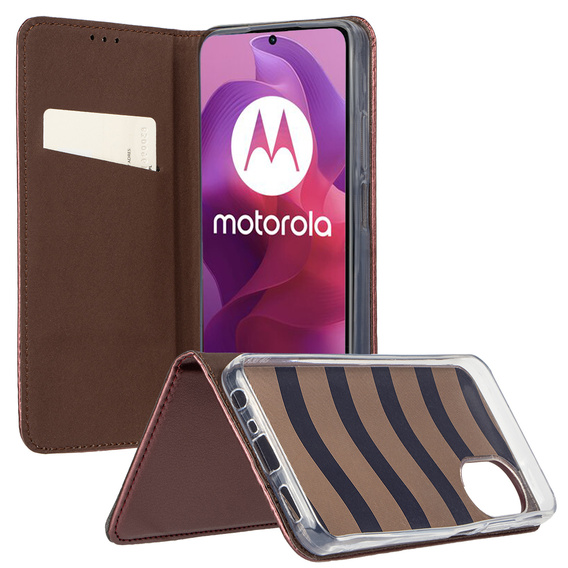 Pattintható tok a Motorola Moto G04 / G24 / G24 Power, Smart Magnetic, bordó + 9H üveg 