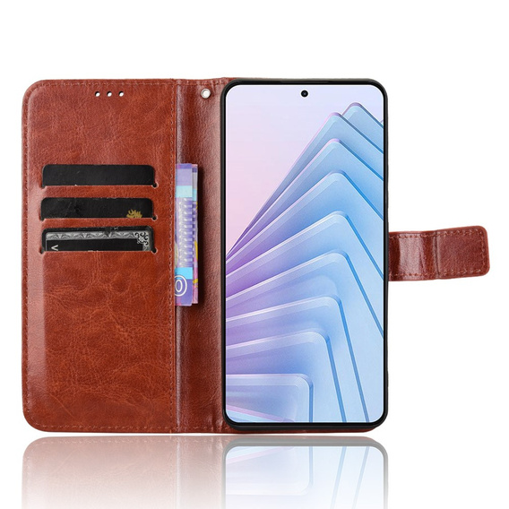 Pattintható tok a Xiaomi Redmi Note 14 4G, Crazy Horse Wallet, barna