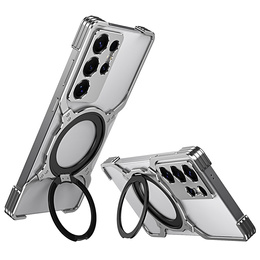 Tok Samsung Galaxy S25 Ultra, Kickstand Bumper, lencsevédővel, MagSafe-hoz, ezüst