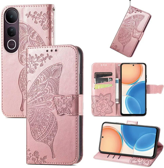 Pattintható tok a Vivo V50 Lite 4G / 5G, Butterfly, rózsaszín rose gold
