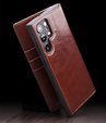 Flip tok Samsung Galaxy S25 Ultra, QIALINO Leather Wallet, sötétbarna
