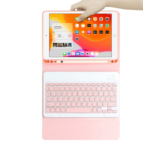 Tok + billentyűzet iPad 10.2 7/8/9 gen 2019/2020/2021, Keyboard Cover Pen Slot, rózsaszín rose gold