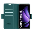 Tok Oppo Reno 13, ERBORD Glossy Litchi, pénztárca patenttal, zöld