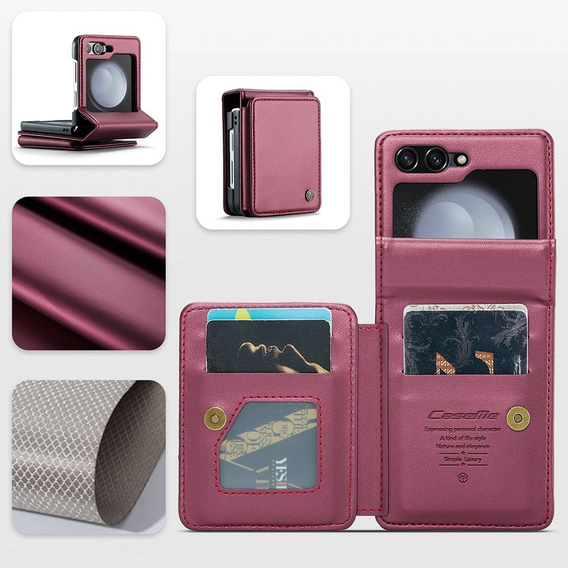 CASEME flip tok Samsung Galaxy Z Flip5 5G, Litchi Wallet, piros