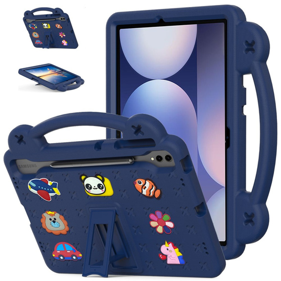 Gyermek tok Samsung Galaxy Tab S10+ Plus, Cute Patterns, állvánnyal, sötétkék
