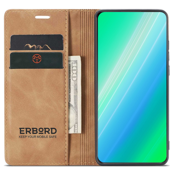 Telefontok a Samsung Galaxy A54, ERBORD Vintage, pénztárca patenttal, barna