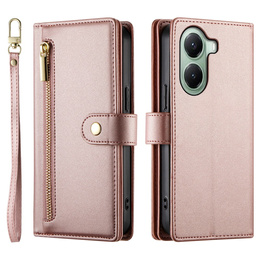 Pattintható tok a Xiaomi Poco X7 Pro 5G, Wallet Zipper Pocket, rózsaszín