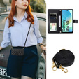 Flap tok Samsung Galaxy A16, Rhombus Crossbody Leather, fekete