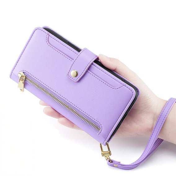 Pattintható tok a Oppo Reno 13, Wallet Zipper Pocket, lila