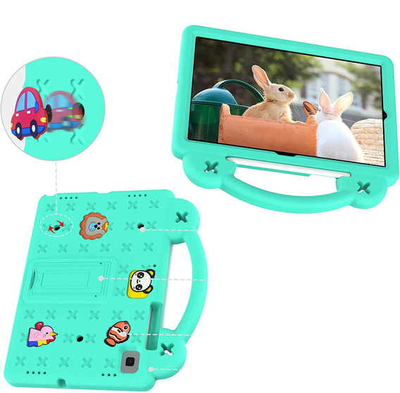 Gyermek tok Samsung Galaxy Tab S6 Lite 10.4 2020/2022 / Tab A7 2020 T500 / T505 / Tab S6 T860/T865, Cute Patterns, állvánnyal, zöld