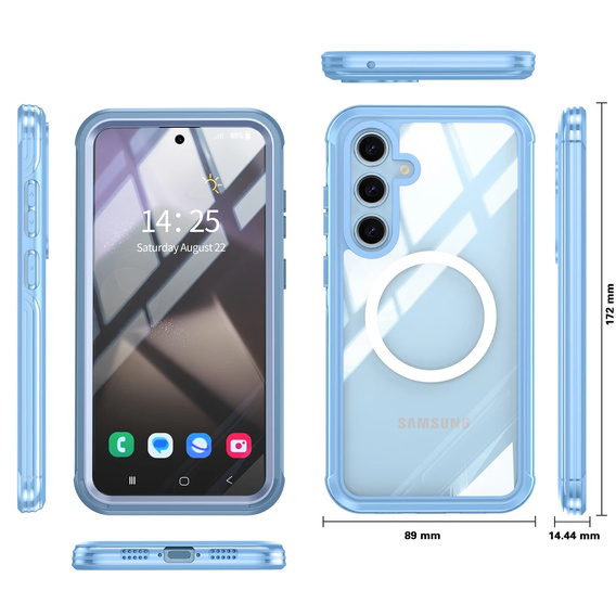 Tok Samsung Galaxy S25-hoz, Shockproof, üveggel, MagSafe-hoz, kék