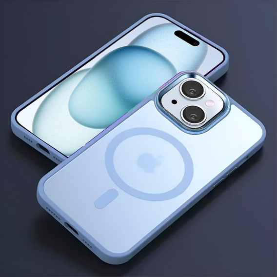 Tok iPhone 14-hoz, MagSafe, ERBORD Matt Case, kék + képernyőüveg