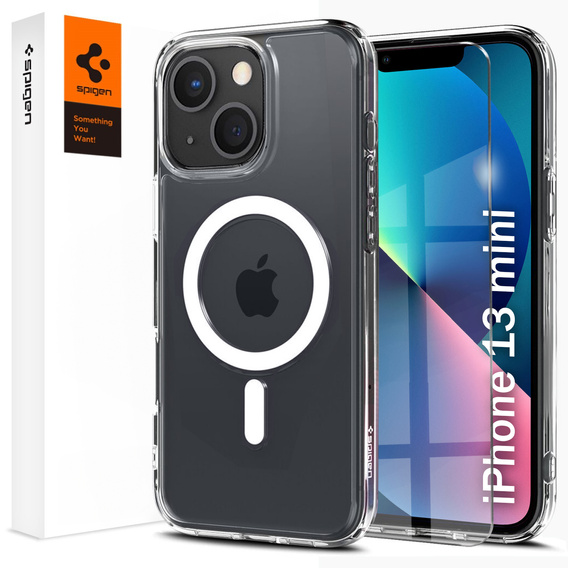 MagSafe Spigen tok iPhone 13 Mini, Ultra Hybrid, fehér + 9H edzett üveg