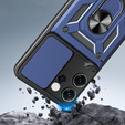 Páncélozott tok Oppo Reno 14F-hez, kameravédelemmel, állvánnyal, kék színű