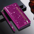 Pattintható tok a Samsung Galaxy A56 5G, Wallet Zipper Pocket Glittery, lila