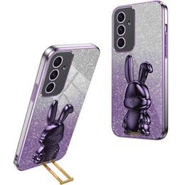 Tok Samsung Galaxy A54 5G, Glitter Rabbit, kihúzható állvánnyal, lila