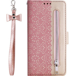 Flap tok Samsung Galaxy A34 5G, Wallet Pocket Zipper Lace, rózsaszín