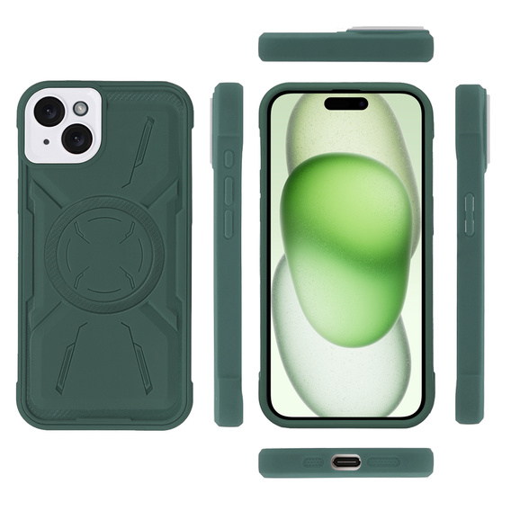 Tok iPhone 15, ERBORD Armor Mag, zöld