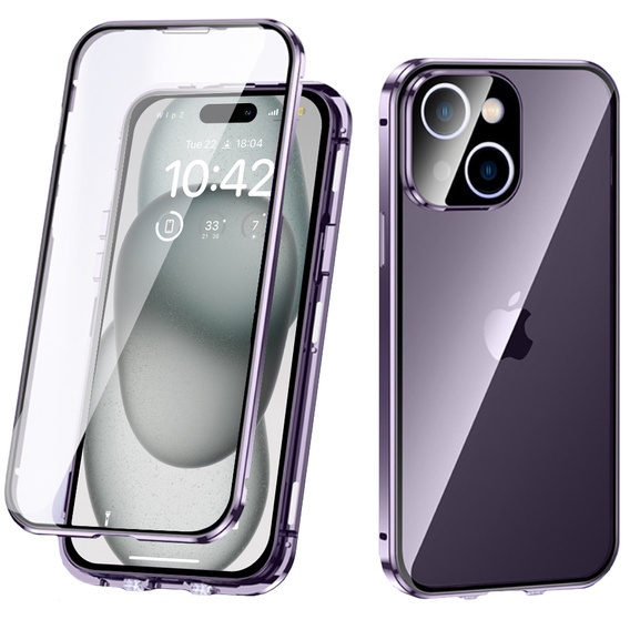 Tok iPhone 15, Magnetic Dual Glass, lila