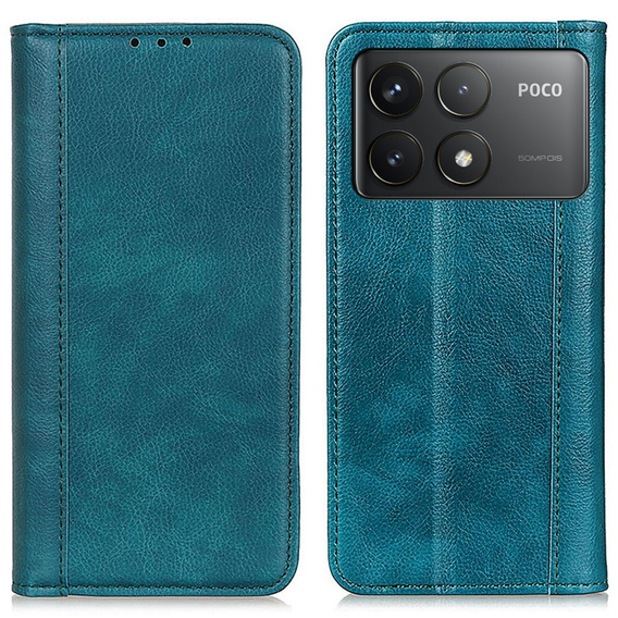Pattintható tok Xiaomi Poco F6 Pro, Split Leather, zöld