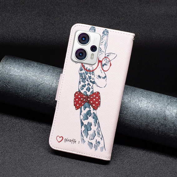 Pattintható tok a Motorola Moto G53 5G / G23 / G13, Wallet, giraffe, rózsaszín