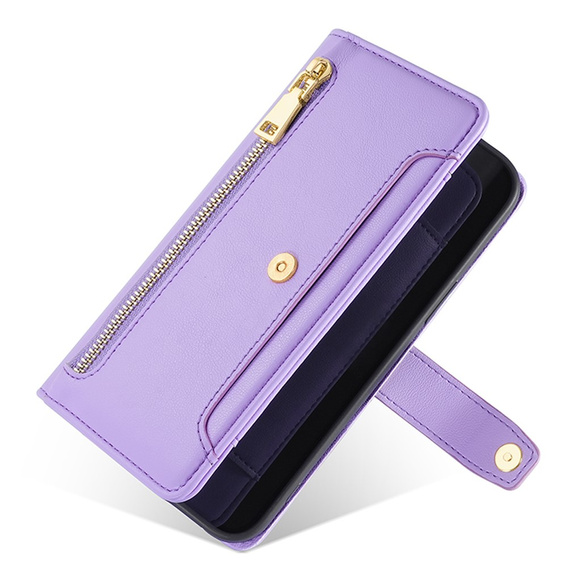 Pattintható tok a Samsung Galaxy S23, Wallet Zipper Pocket, lila
