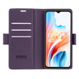 Tok Oppo A18 4G / A38 4G, ERBORD Glossy Litchi, pénztárca patenttal, lila
