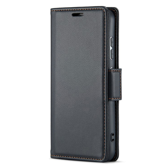 Tok Oppo Reno 13F / Oppo Reno 13FS, ERBORD Glossy Litchi, pénztárca patenttal, fekete