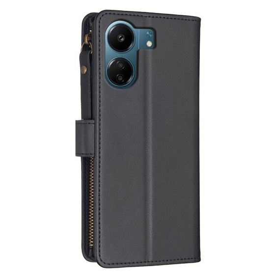 Pattintható tok a Xiaomi Redmi 13C / Poco C65, Wallet Zipper Pocket, fekete