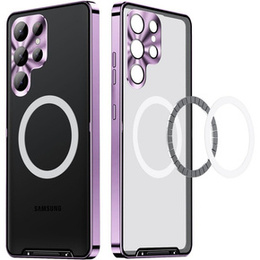 Kameravédő tok Samsung Galaxy S23 Ultra, CamShield MagSafe, átlátszó / lila