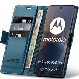 Tok Motorola Edge 60 / 60 Fusion, ERBORD Glossy Litchi, pénztárca patenttal, kék