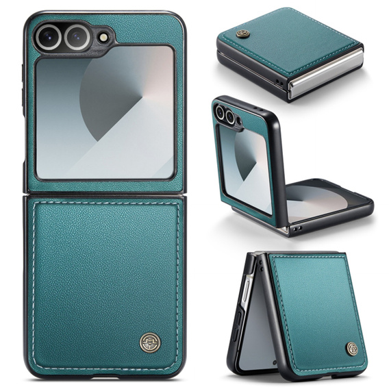 Tojás Samsung Galaxy Z Flip7 FE / Z Flip6, CASEME Litchi Leather, zöld