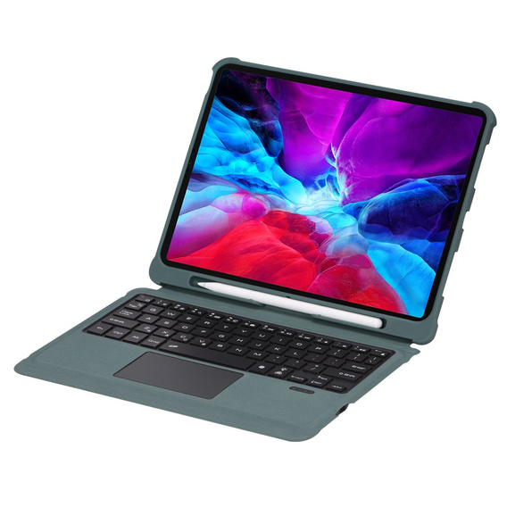 Tok + billentyűzet iPad Air 10.9 4 2020 / 5 2022, TouchPad Pen Slot, zöld