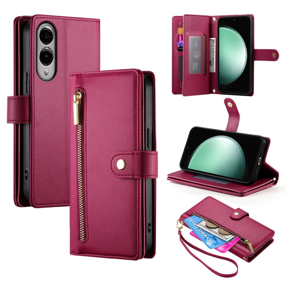 Pattintható tok a Samsung Galaxy S25 Edge, Wallet Zipper Pocket, piros