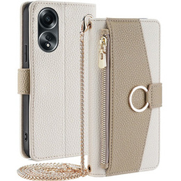 Flip tok Oppo A58 4G, Wallet Zipper Pocket, tükörrel, fehér