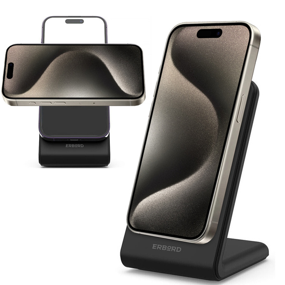 ERBORD vezeték nélküli induktív töltő, 15W, Fekete