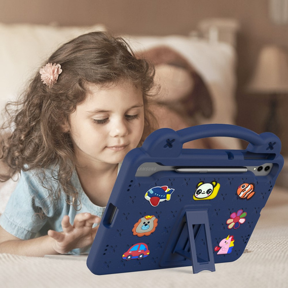 Gyermek tok Samsung Galaxy Tab S10+ Plus, Cute Patterns, állvánnyal, sötétkék