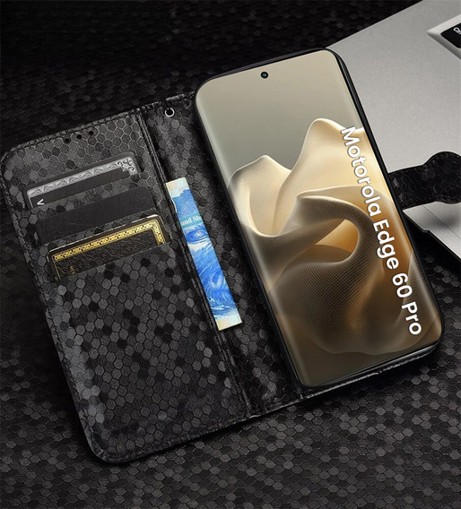 Flap tok Motorola Edge 60 Pro, Wallet Rhombus, fekete