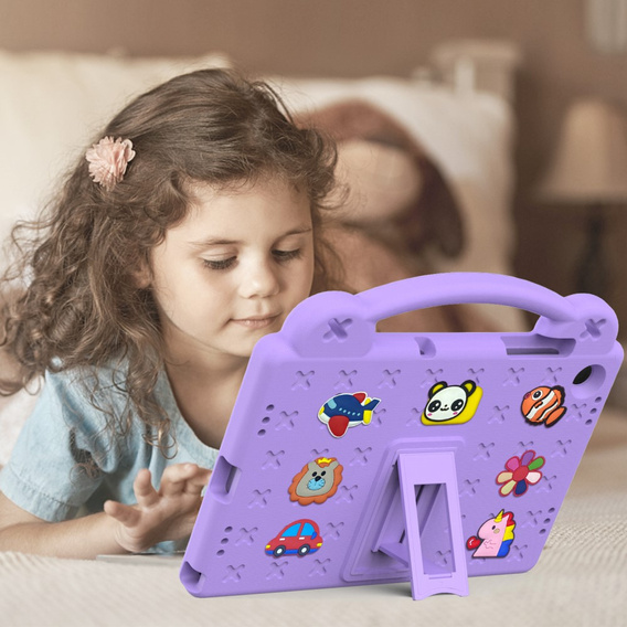 Gyermek tok Samsung Galaxy Tab A9+, Cute Patterns, állvánnyal, lila